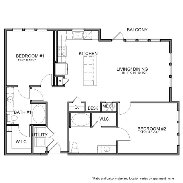 Rendering of the BE.B12.ADA floor plan